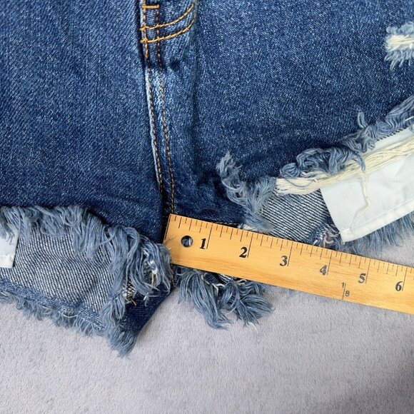 Kancan Ultra High Rise Shorts Womens S Raw Hem Distressed Shortie Cut Off Denim - Picture 9 of 10